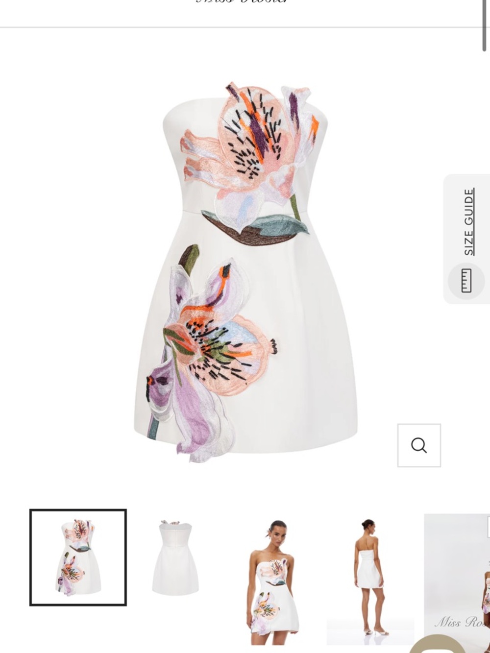 Strapless White Floral Appliqué Mini Dress